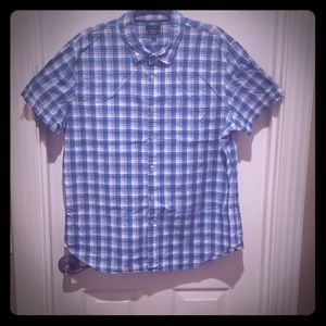 Blue and white button up casual shirt